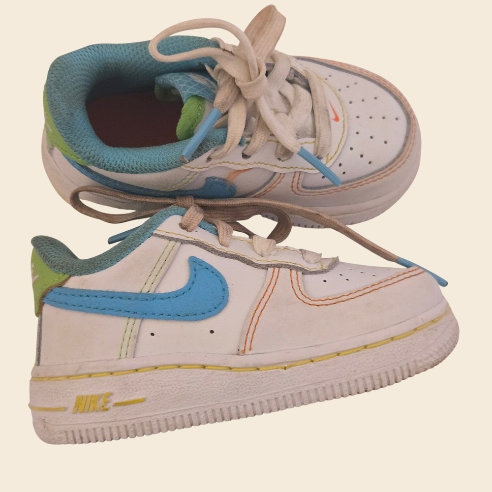 Nike Air Force 1 Low Toddler White Blue Green FJ4811-100 Size 5C Sneaker